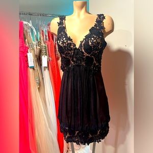 Black Floral Lace and Nude Dress. Size 8.